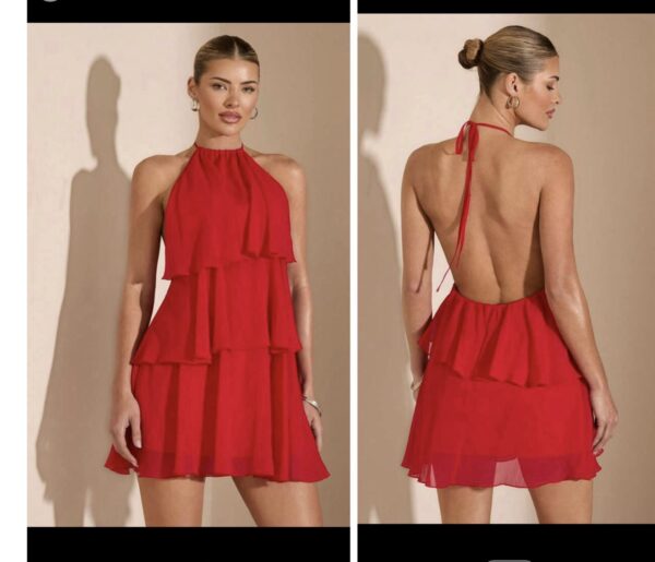 Shein halter double layer chiffon dress in red 12/14