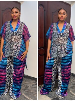 Barbz and co rtw silk & chiffon two piece set in purple blue multi color 12/14/16/18/20