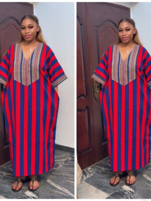 Barbz and co rtw Ankara red/blue stripe with multi color Asoke 10/12/14/16/18