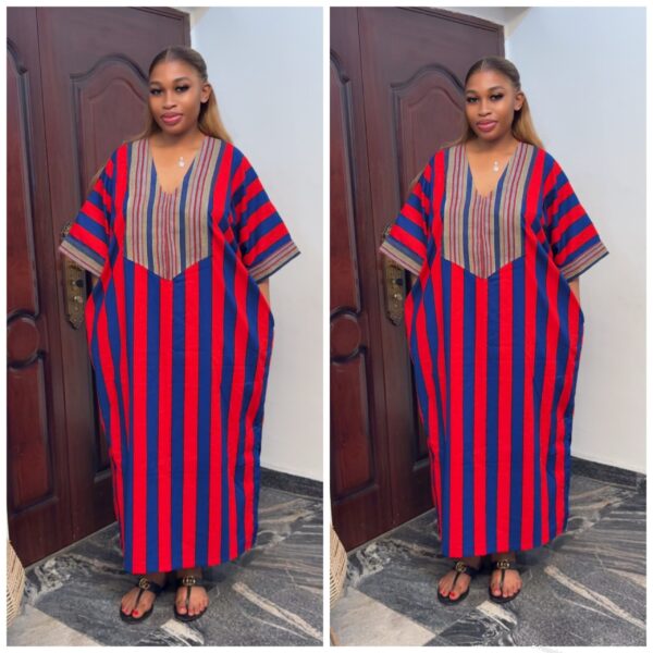 Barbz and co rtw Ankara red/blue stripe with multi color Asoke 10/12/14/16/18