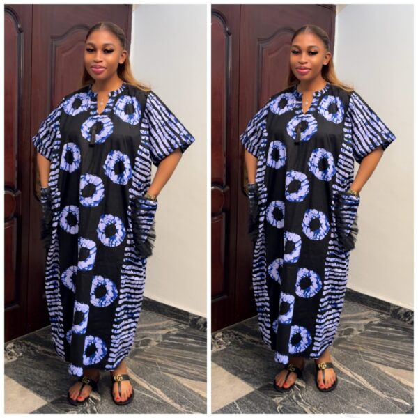 Barbz and co rtw midi side pocket Ankara with circle and  stripe navy blue bubu 12/14/16/18