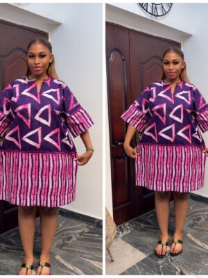 Barbz and co rtw triangle & stripe pattern shift Ankara dress on pink/purple mix 10/12/14/16