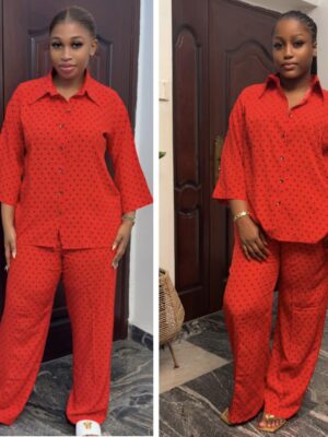 Barbz and co two piece pant  in red print with tiny love shapes 10/12/14/16