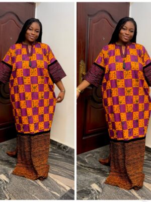 Barbz and co rtw Ankara square shape multicolor straight bubu with tassels in purple 10/12/14/16/18
