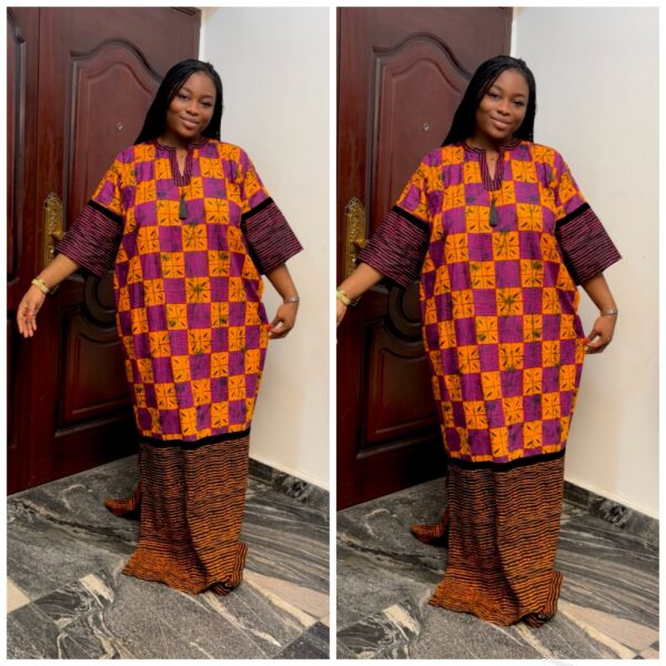 Barbz and co rtw Ankara square shape multicolor straight bubu with tassels in purple 10/12/14/16/18