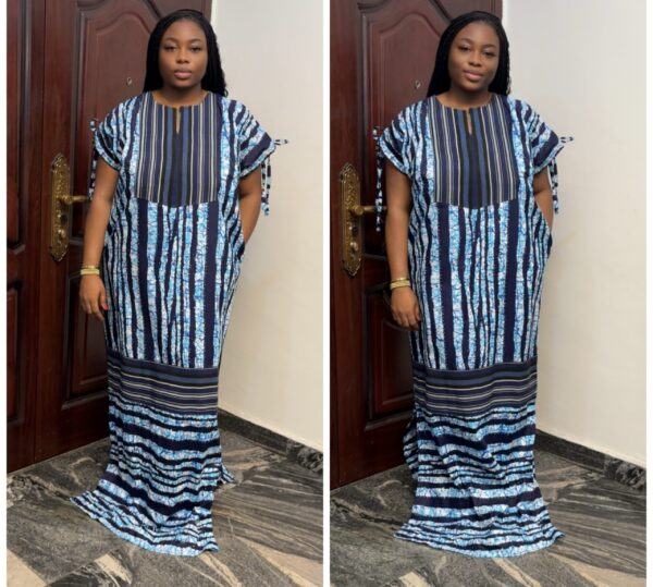 Barbz and co rtw Ankara blue  stripe drawstring straight bubu with navy blue asoke 10/12/14/16