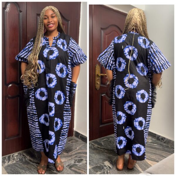 Barbz and co rtw midi side pocket Ankara with circle and  stripe navy blue bubu 12/14/16/18 - Image 2