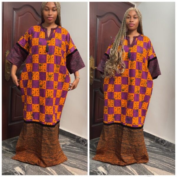 Barbz and co rtw Ankara square shape multicolor straight bubu with tassels in purple 10/12/14/16/18 - Image 2