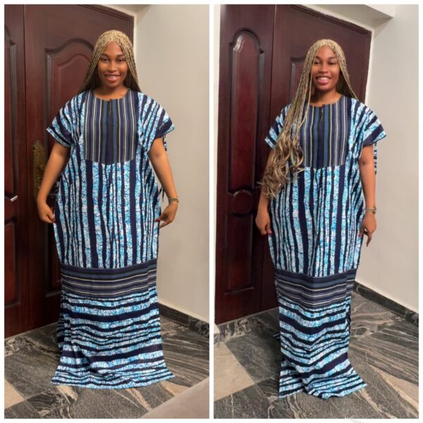 Barbz and co rtw Ankara blue  stripe drawstring straight bubu with navy blue asoke 10/12/14/16 - Image 2