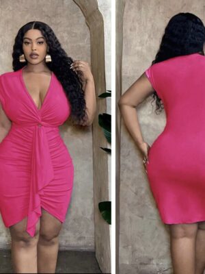 Shein short sleeve front ruffle dress in pink 16