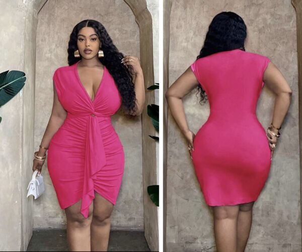 Shein short sleeve front ruffle dress in pink 16