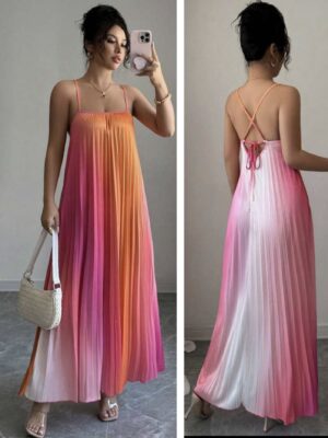 Shein cami multi color pinkish pleated dress 12/14