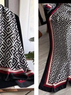 Shein bold geometric scarf with red details large
