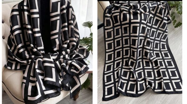 Shein square geometric style in black /white scarf