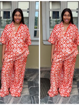 Barbz and co rtw Adire two piece pant & top in orange mix 12/14