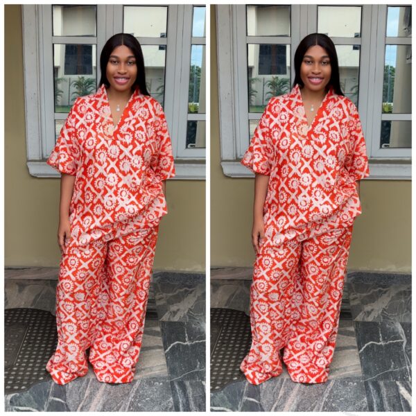 Barbz and co rtw Adire two piece pant & top in orange mix 12/14