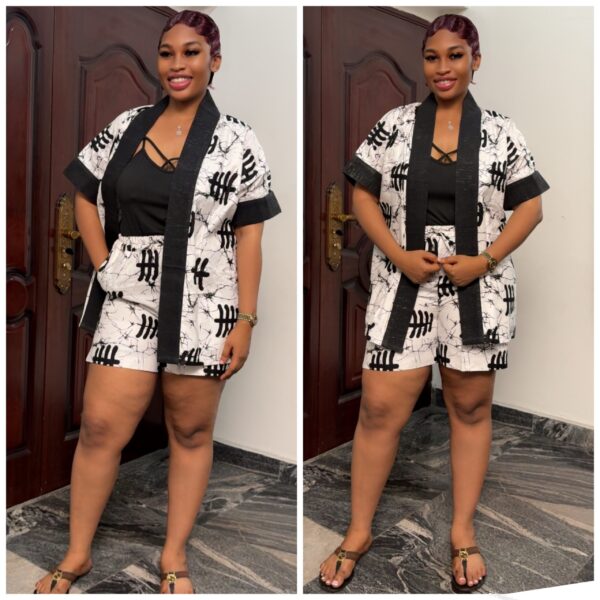 Barbz and co two piece short set with asoke in white /black naira design 8/10/12