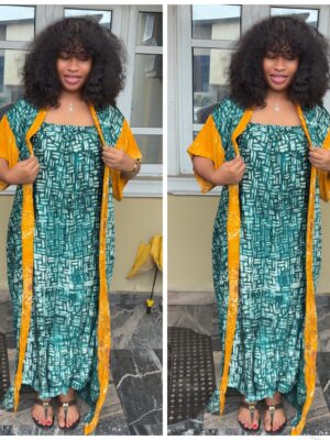 Barbz and co rtw Adirekimono and cami set in green with a touch of yellow 12/14/16