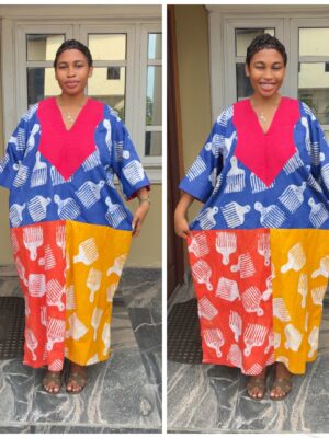 Barbz and co rtw comb Adire bubu multi color with pink Asoke 10/12/14/16