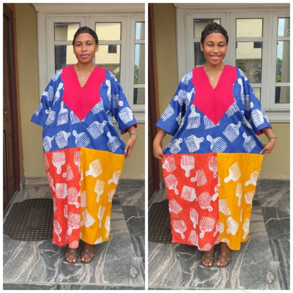 Barbz and co rtw comb Adire bubu multi color with pink Asoke 10/12/14/16