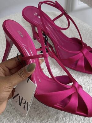 Zara pink cover front satin high heel sandals 40