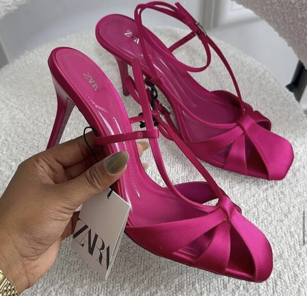 Zara pink cover front satin high heel sandals 40