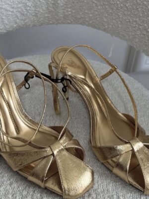Zara metallic cover front strappy sandals in low heels in gold 41