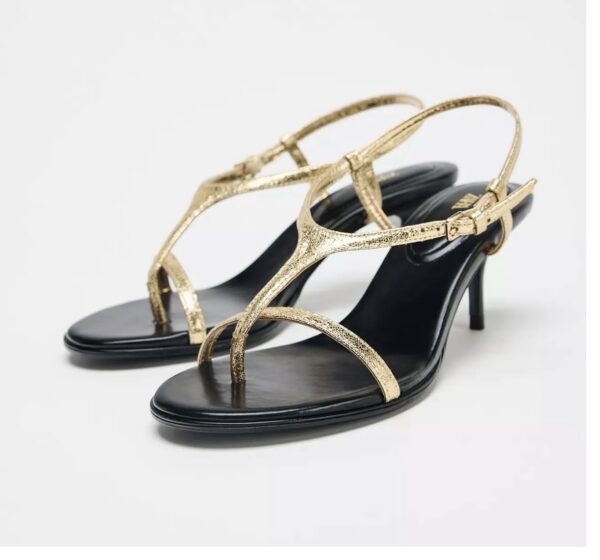 Zara metallic strappy sandals in low heels in gold details & black 40