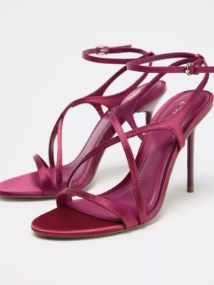 Zara satin effect high heel sandals in pink 40