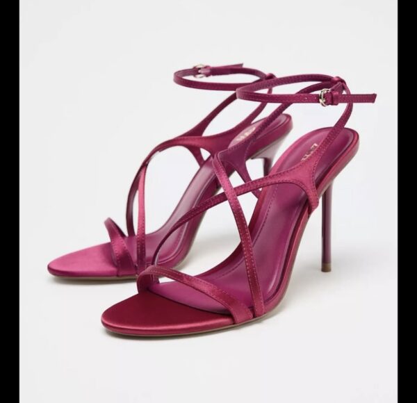 Zara satin effect high heel sandals in pink 40