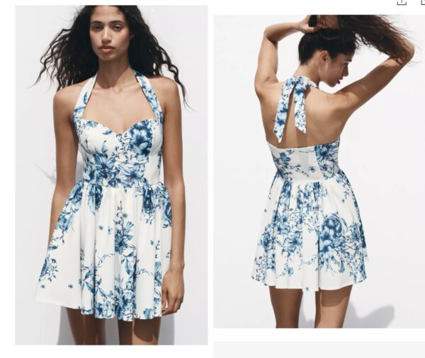Zara halter floral dress in blue L