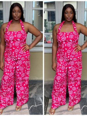 Barbz and rtw Ankara floral two piece halter pant set in pink 10/12