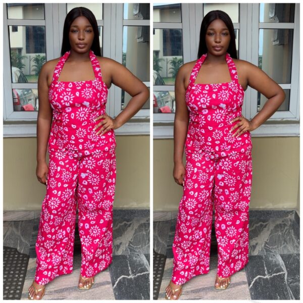 Barbz and rtw Ankara floral two piece halter pant set in pink 10/12
