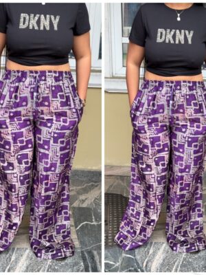 Barbz and co rtw  Adire palazzo pant trouser  in purple pattern in squares 10/12/14
