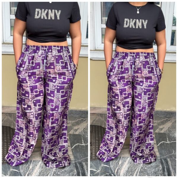 Barbz and co rtw  Adire palazzo pant trouser  in purple pattern in squares 10/12/14