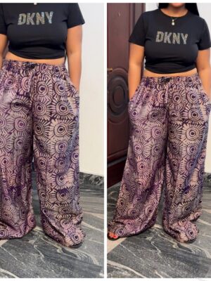 Barbz and co rtw  Adire palazzo pant trouser  in purple pattern  circles 10/12/14/16