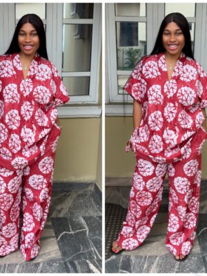 Barbz and co rtw Adire two piece with tiny triangle in burgundy red 12/14