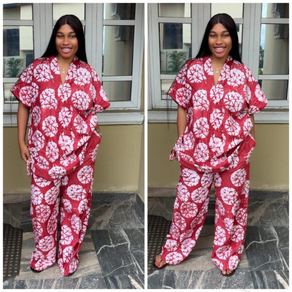 Barbz and co rtw Adire two piece with tiny triangle in burgundy red 12/14