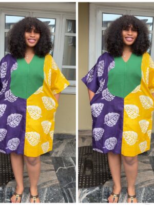 Barbz and co rtw leaf series in mini Adire collection  purple & yellow