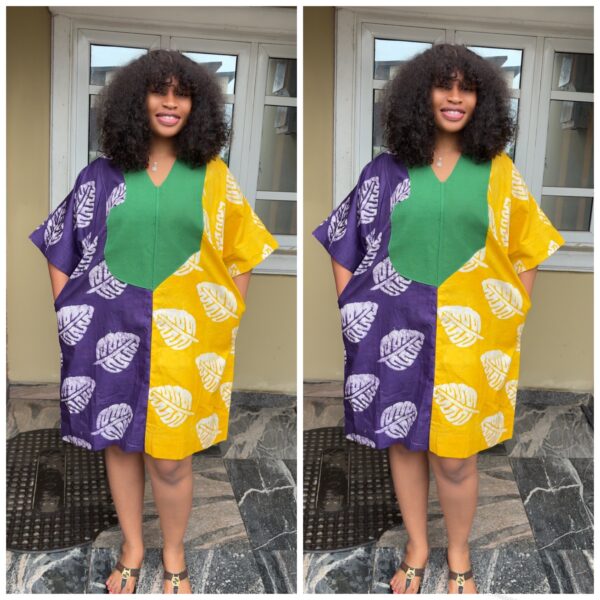 Barbz and co rtw leaf series in mini Adire collection  purple & yellow
