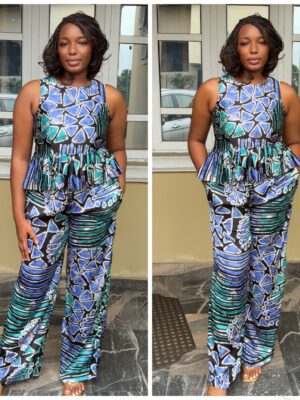 Barbz and co rtw tank peplum silk two piece pant set in blue 10/12