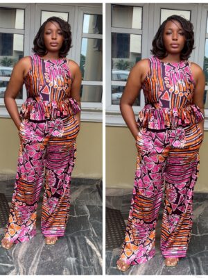 Barbz and co rtw tank peplum silk two piece pant set in pink 10/12