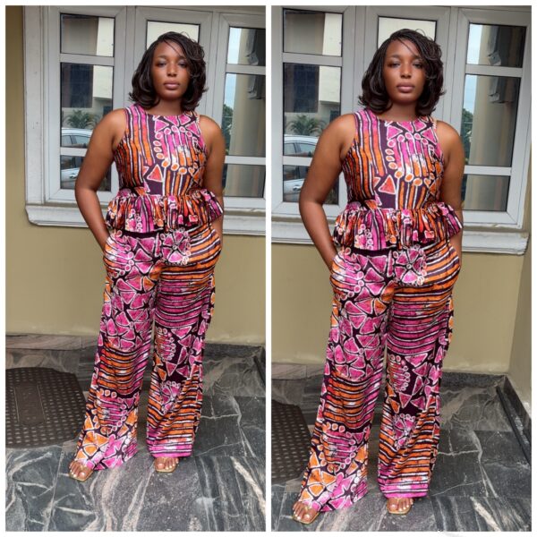 Barbz and co rtw tank peplum silk two piece pant set in pink 10/12