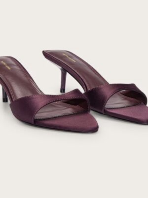 Plt satin low heel mules strap in burgundy plum