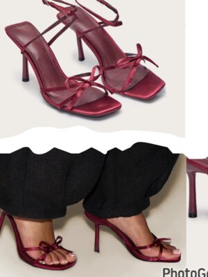 Plt satin bow detail short heel in burgundy plum 40