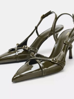Zara buckled strappy heels in olive green 40