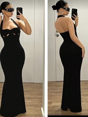 Shein halter hollow maxi dress in black 12/14