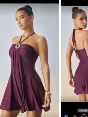 SHEIN halter mini dress in purple with round detail 10