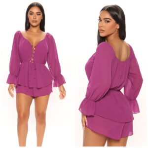 Fashionnova chiffon playsuit romper in purple/magenta