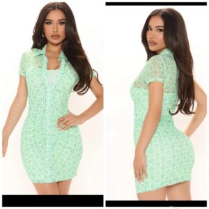 Fashionnova green chiffon shirt dress